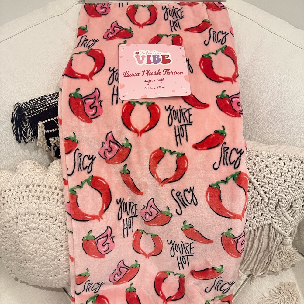 Pink Hot & Spicy Chili Pepper Plush Throw Blanket